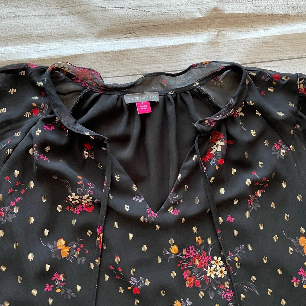 Vincent Camuto Black 3/4 Sleeve Peasant Top - Picture 2 of 6